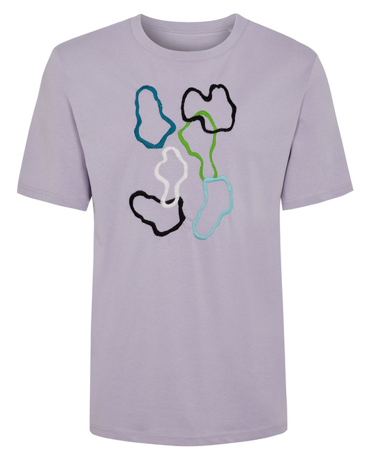 Abstract Embroidered Organic Cotton T-Shirt Lilac
