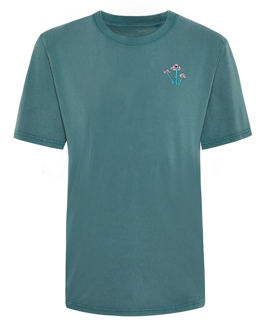 Fungi Embroidered Organic Cotton T-Shirt Teal