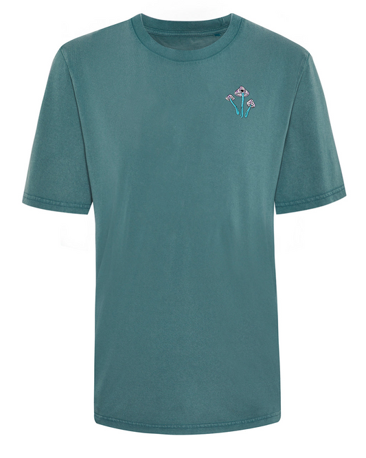 Fungi Embroidered Organic Cotton T-Shirt Teal