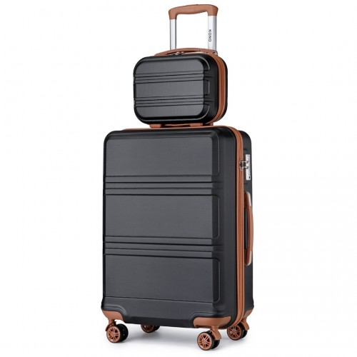 K1871-1L - Kono ABS 4 Wheel Suitcase Set with Vanity Case - Black And Brown