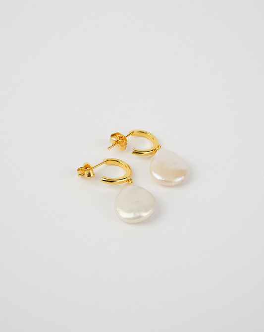 Open Back Flat Pearl Earrings