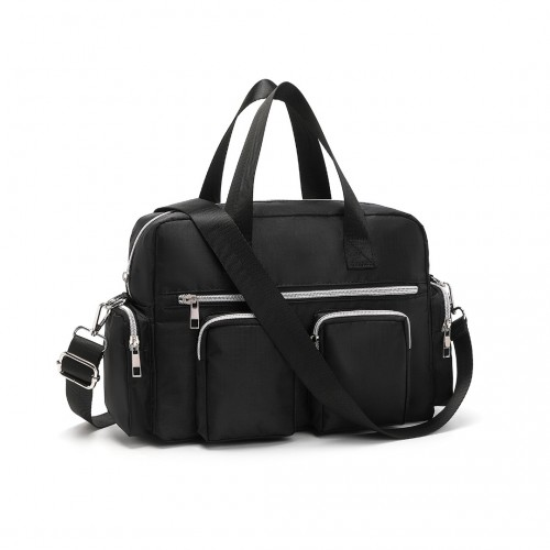 EB2351 - Kono Sleek Multi-Pocket Water-Resistant Crossbody Tote Bag - Black
