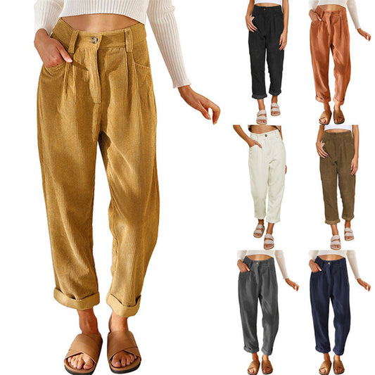 Baggy Corduroy Straight Pants Oversized Spodnie Elegant Trousers New Broek Women Causal Spring Fall High Wasit Pantalones