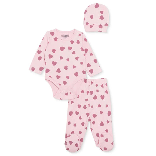 HelloBaby Girls Body-Footed Bottom-Hat Heart Crew Neck Long Leg Long Sleeve - Pink