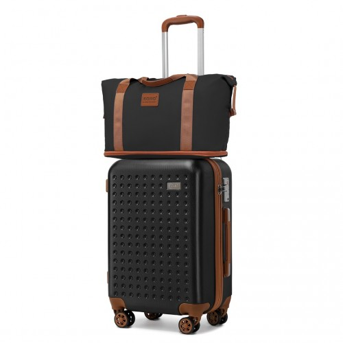 K2394L+EA2212 - Kono 20 Inch ABS Carry On Cabin Suitcase 3 Piece Travel Set with Weekend and Toiletry Bag - Black