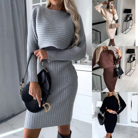 Fashion Solid Color Two-piece Set Woolen Skirt