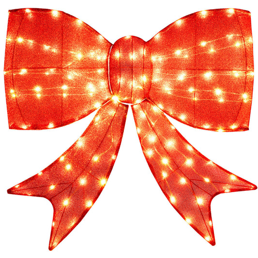 37 inch Lighted Christmas Bow Decoration with 150 Warm White LED Lights and 2 Hanging Rings