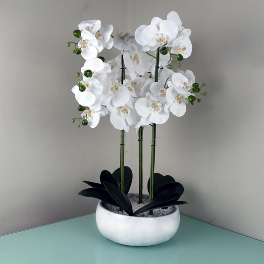 Orchid White - Marble Effect Ceramic Planter