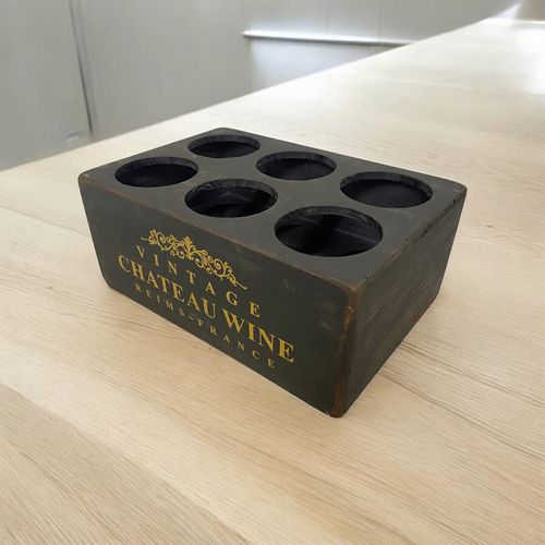 38CM BLACK WOODEN 6 BOTTLE WINE HOLDER