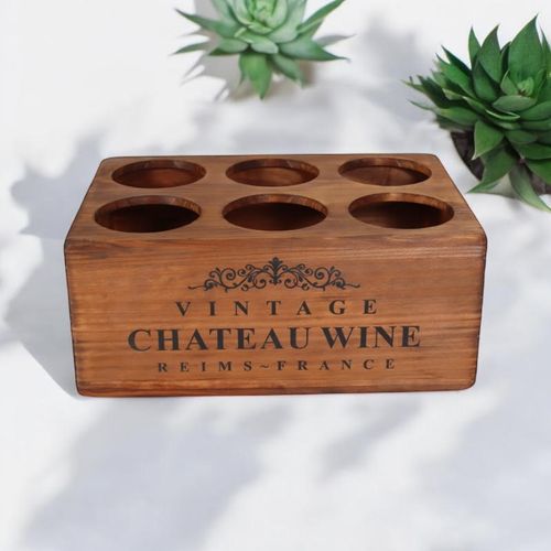 38CM WOODEN 6 BOTTLE WINE HOLDER