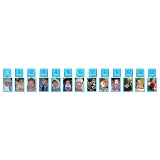 1st Birthday Blue Glitter Photo Garland