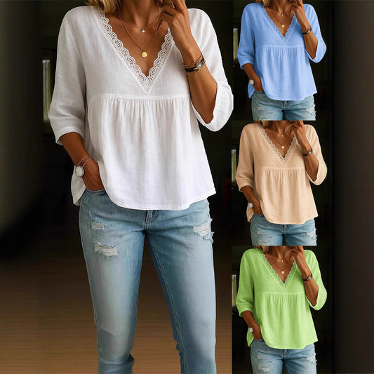 V-neck Pullover Multi-color Women's Blouse