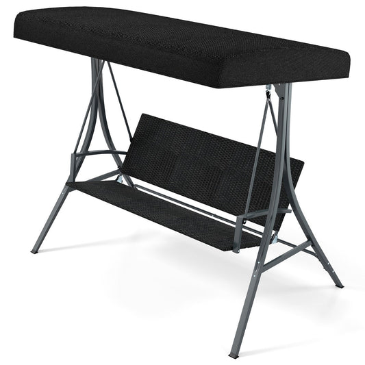 3-Person Porch Swing with Stand Adjustable Canopy Swing with Rattan Seat-Black
