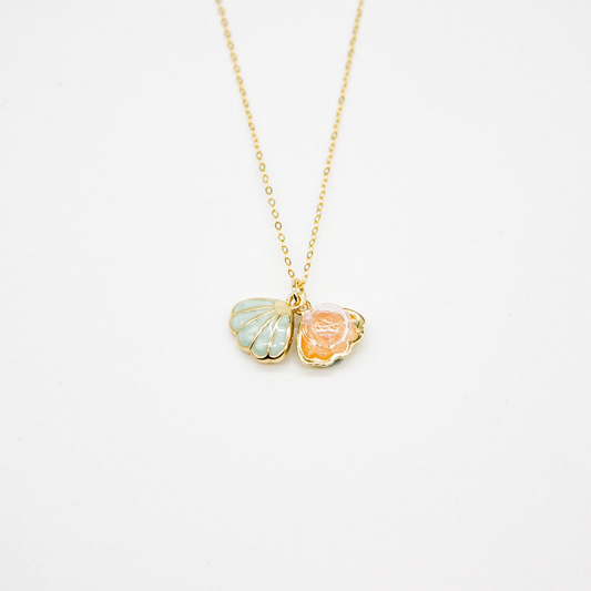 Green Shell Murano Aroma Necklace - Paradise Peach | Energy & Healing | Diffuse on the go | Sterling Silver Gift