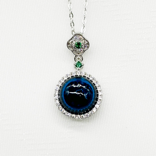 Sterling Silver Crown Jewel Aroma Necklace - Navy | Energy & Healing | Diffuse on the go