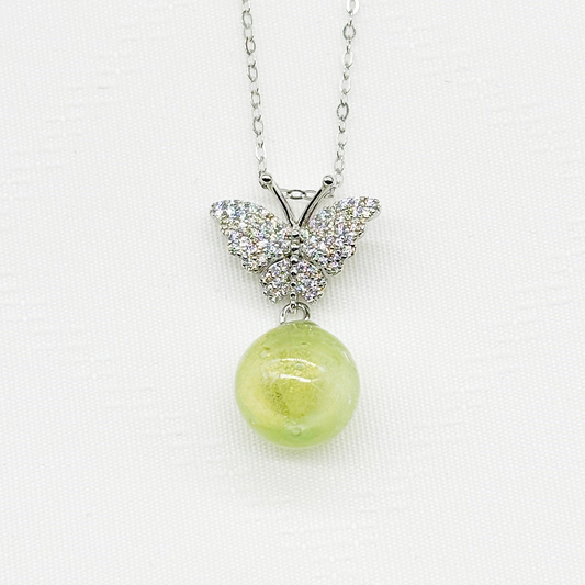 Sterling Silver Diamond Butterfly Aroma Necklace - Green | Energy & Healing | Diffuse on the go