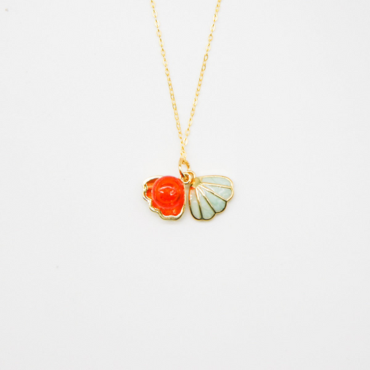 Green Shell Murano Aroma Necklace - Sunset Coral | Energy & Healing | Diffuse on the go | Sterling Silver