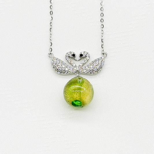 Sterling Silver Twin Swan Aroma Necklace - Gold Green | Energy & Healing | Diffuse on the go