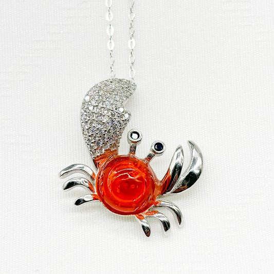 Sterling Silver King Crab Aroma Necklace - Fire Orange | Energy & Healing | Diffuse on the go