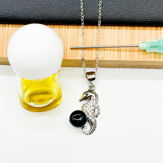 Sterling Silver Sea Horse Aroma Necklace - Black | Energy & Healing | Diffuse on the go