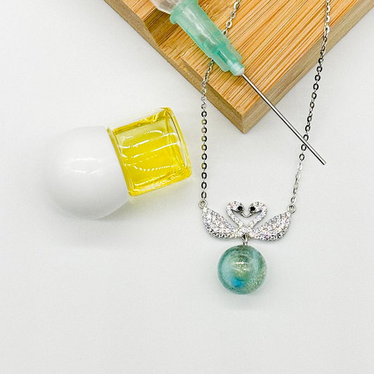 Sterling Silver Twin Swan Aroma Necklace - Aqua | Energy & Healing | Diffuse on the go | Perfect Gift