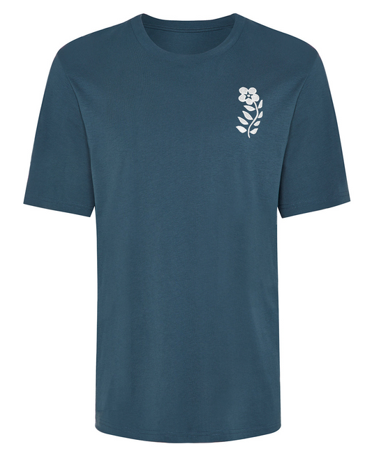 Floral Embroidered Organic Cotton T-Shirt Teal