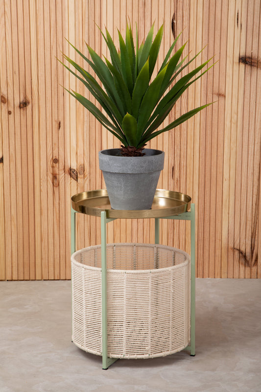 Sabia Green And Gold Tray Side Table with Storage Basket