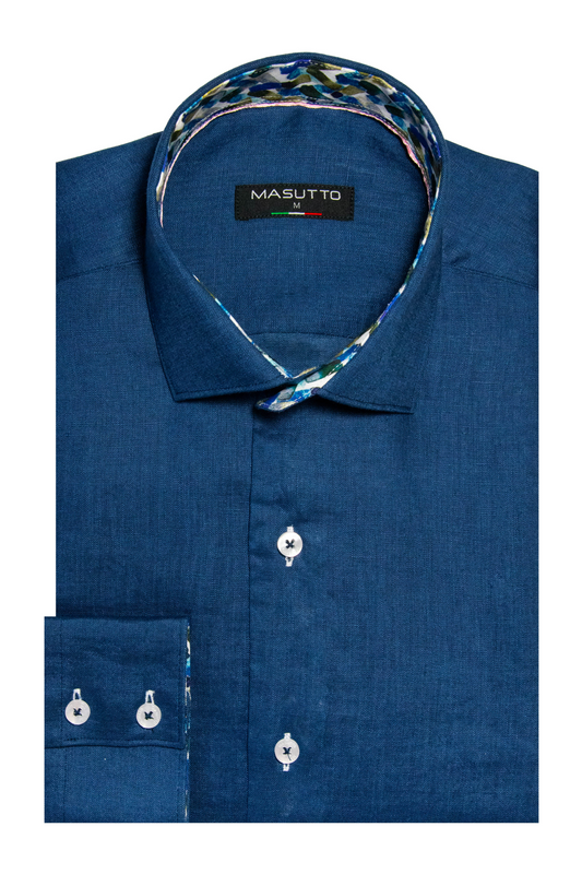 MASUTTO DELLA/92 LINEN LONG SLEEVE BUTTON DOWN SHIRT