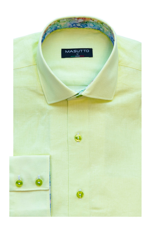 MASUTTO LIN/57 LINEN LONG SLEEVE BUTTON DOWN SHIRT