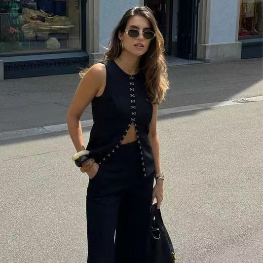 Round Neck Sleeveless Vest Fashion Casual Pants Suit