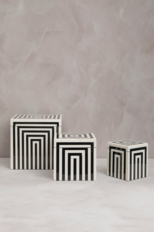 Donato Large Square Black and White Stripe Trinket Box