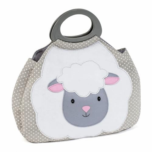 Knitting Bag, Gathered, Novelty Sheep Appliqué, Grey Spot