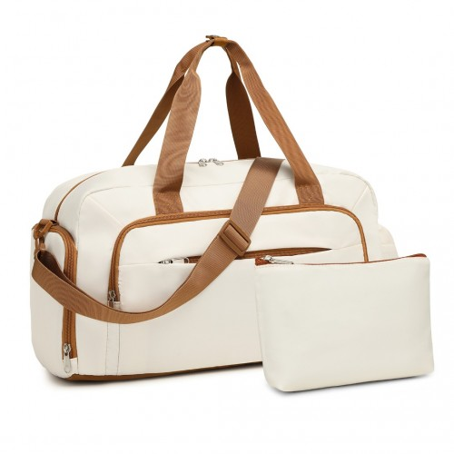 TVK2429 - Kono Versatile Multi-Compartment Travel Weekend Bag Two-Piece Set with Shoe Compartment and Cosmetic Pouch - Beige And Brown