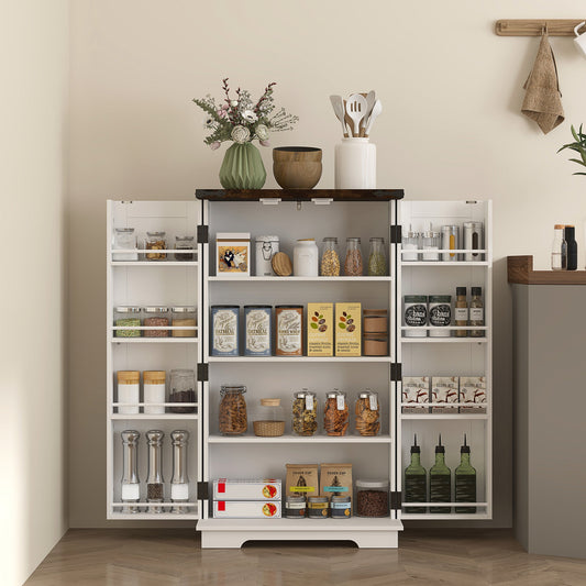 HOMCOM Kitchen Cupboard Pantry Cabinet with Adjustable Shelves White