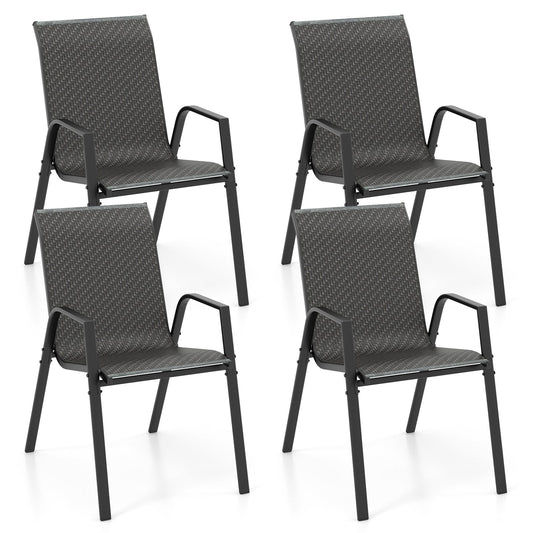 4 Pieces Patio Rattan Chairs with Wicker Woven Seat and Back-Brown