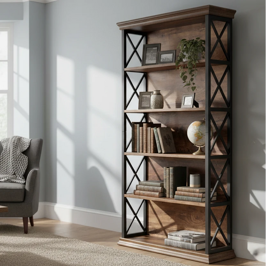 180cm 5-Tier Rustic Industrial Bookcase - Large Open Shelf Display & Storage