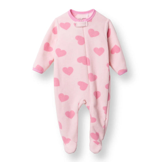 Baby Girl Fleece Footed Sleepsuit Animal Print Zip Fastening Hooded - Pink Printed
