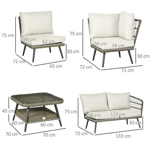 5 PCS Rattan Corner Sofa, Rattan Garden Furniture w/ Glass Top Two-tier Table | Luxury Home Accessories | Heulog Glow