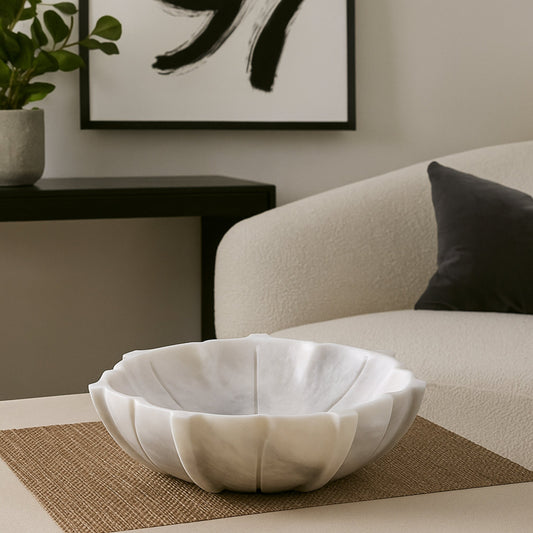Zoro Medium White Marble Lotus Bowl