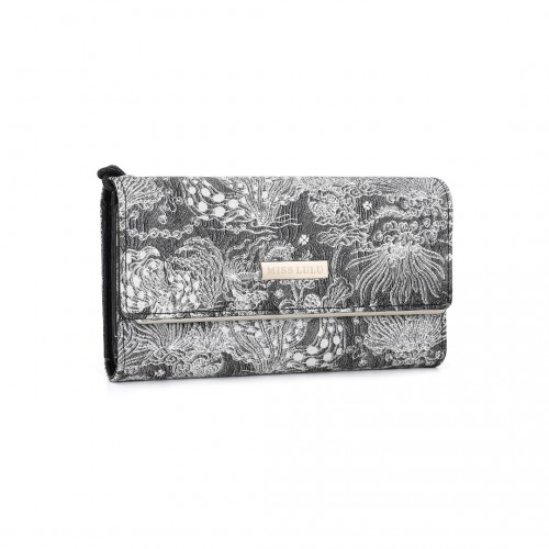 WTM2448 - Miss Lulu Elegant Women's Long Purse with Detachable Wrist Strap And Multi-Card Organizer - Black