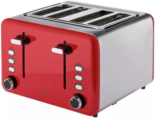 Cookworks 4 Slice Toaster Its Brushed Stainless-Steel And Red Design
