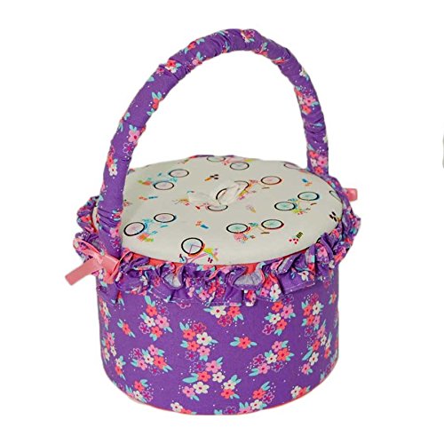 S&W Storage Purple Floral Caddy with Lift Off Top, Handle, Frilly Trim & Pink Ribbon Detail