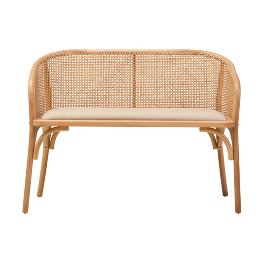 Cebu Natural Cane and Beech Wood Bench with Backrest