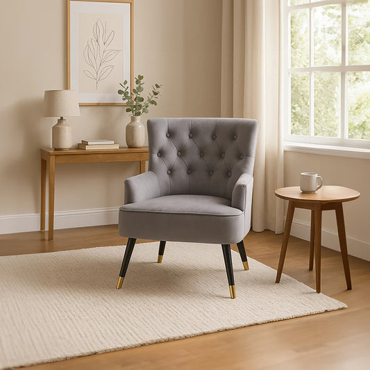 Loretta Grey Velvet Tufted Chair