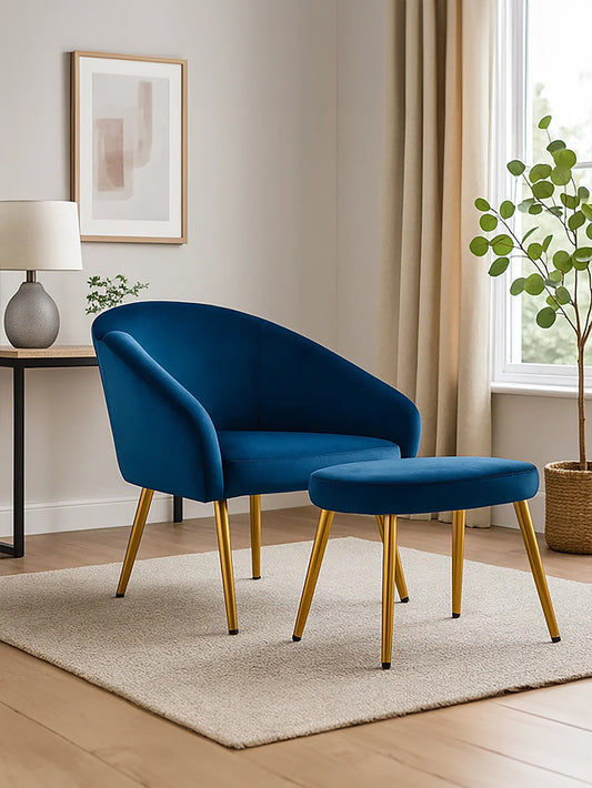 Yasmeen Midnight Blue Chair And Footstool