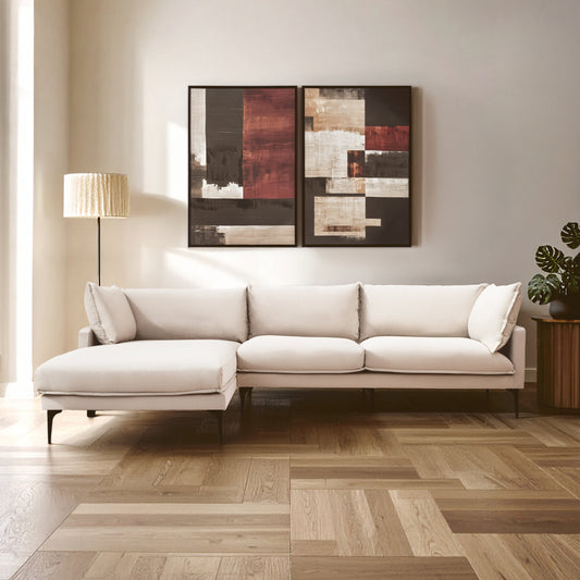 Troyes Cream Three Seat Left Chaise Sofa