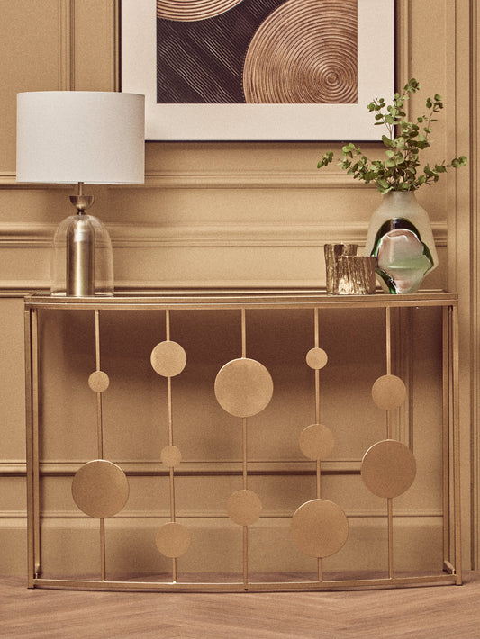 Farran Champagne Gold Finish Console Table With Mirror Top