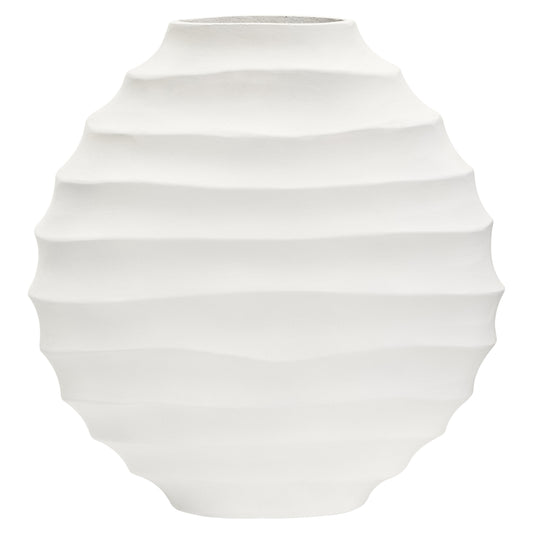 Mira Large Ivory Finish Rippled Round Vase