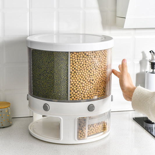 Food Storage Box Rotatable Multi-functional Dividing Rice Bucket Household Insect and Moisture Proof Grains Organizer