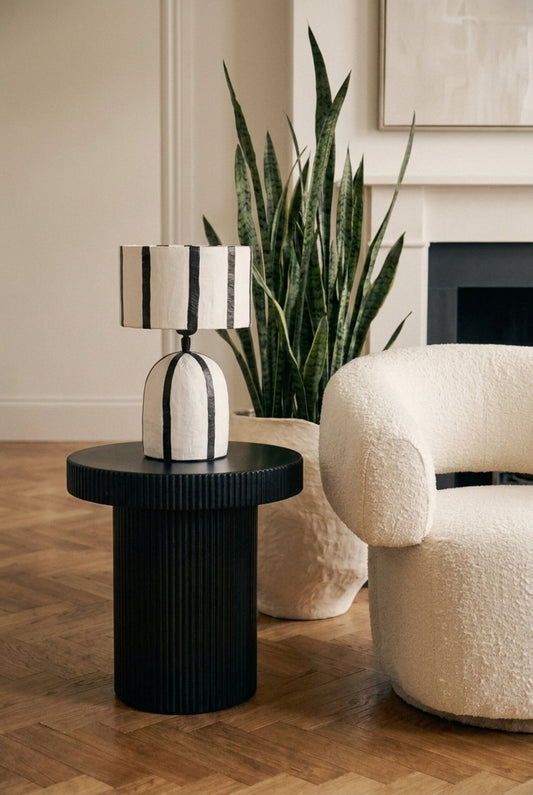 Trento Black Metal Round Ridge Detail Side Table